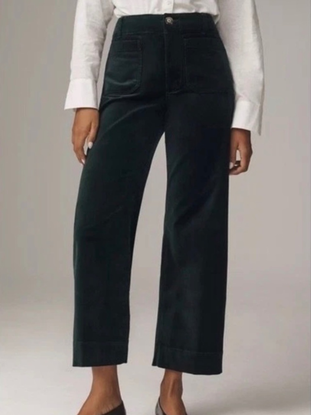 Anthropologie Maeve Colette cropped green velvet pant 29